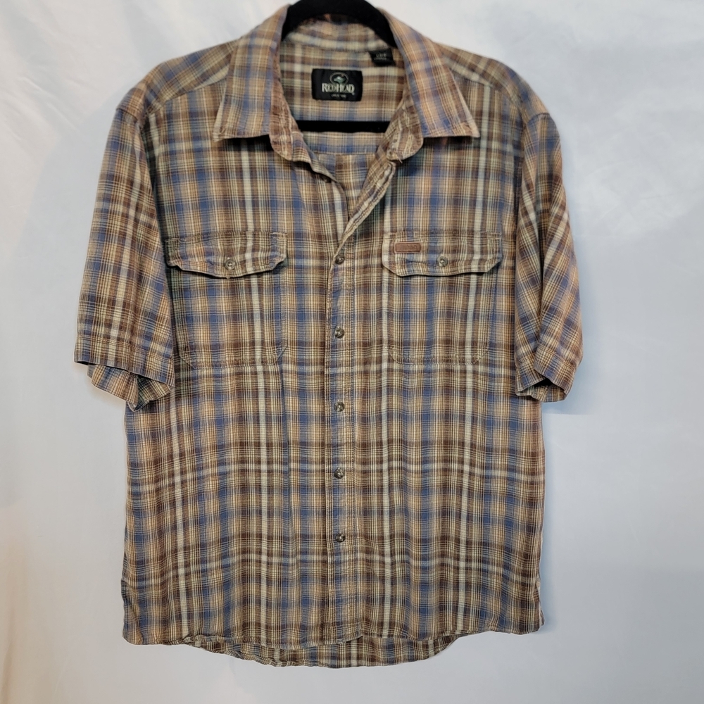 RedHead Short Sleeve Plaid Button-down Shirt 100% Cotton